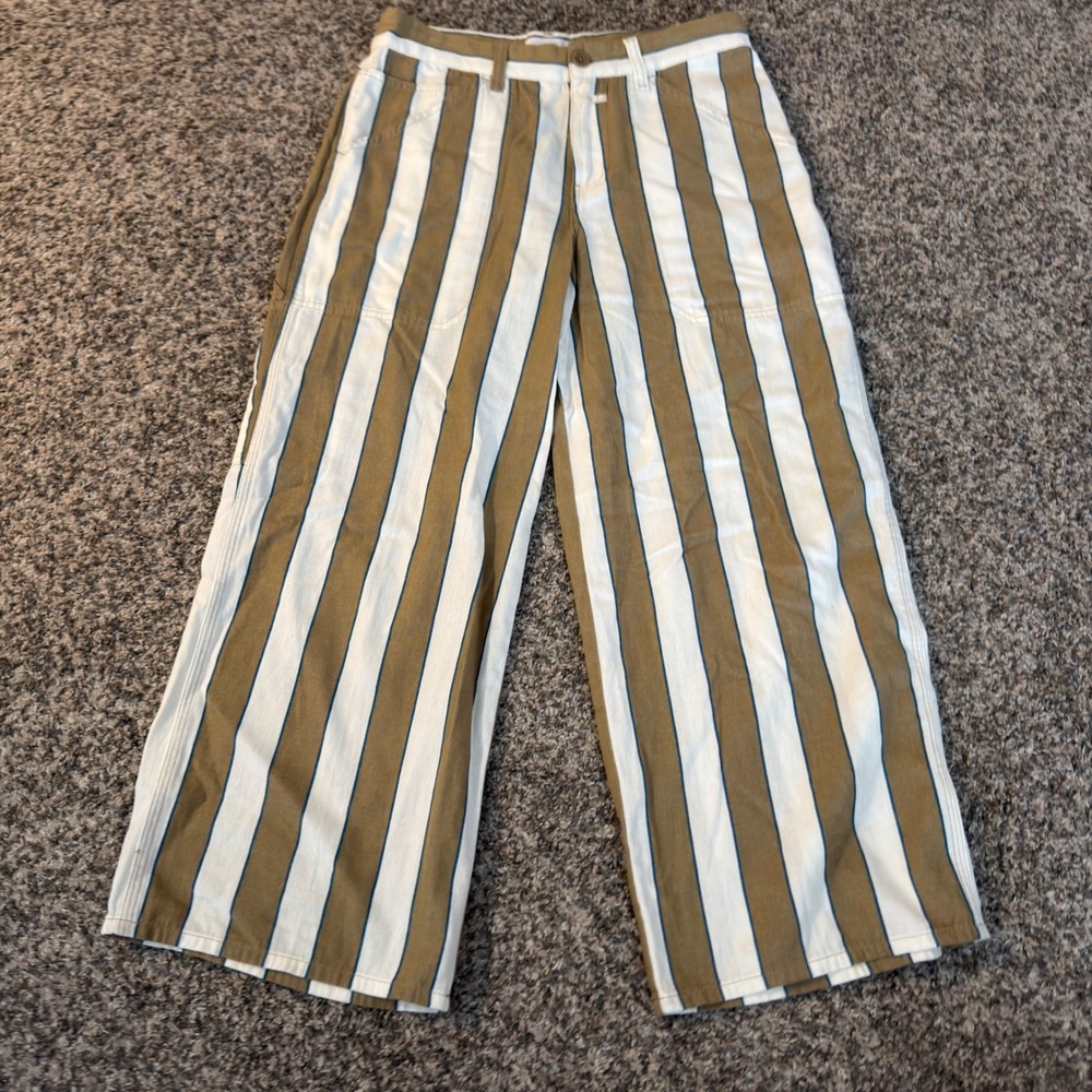Closed Leyton Striped Wide Leg Pants Tan White Blue Cotton Stretch Size 26